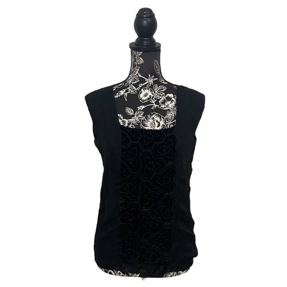 Vintage Clayden Silk Blend Sleeveless Blouse Velvet Burnout Accents Black Small - Picture 2 of 11